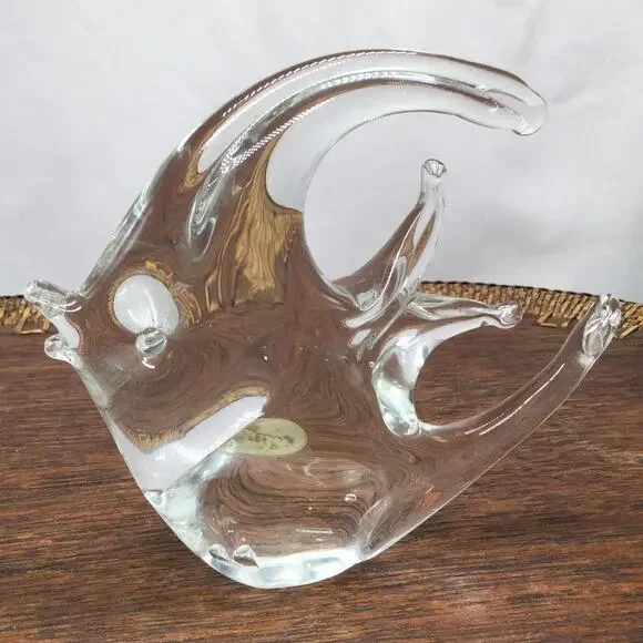 Murano Art Glass Angel Fish Sculpture Crystal Clear Glass - Picture 3 of 5